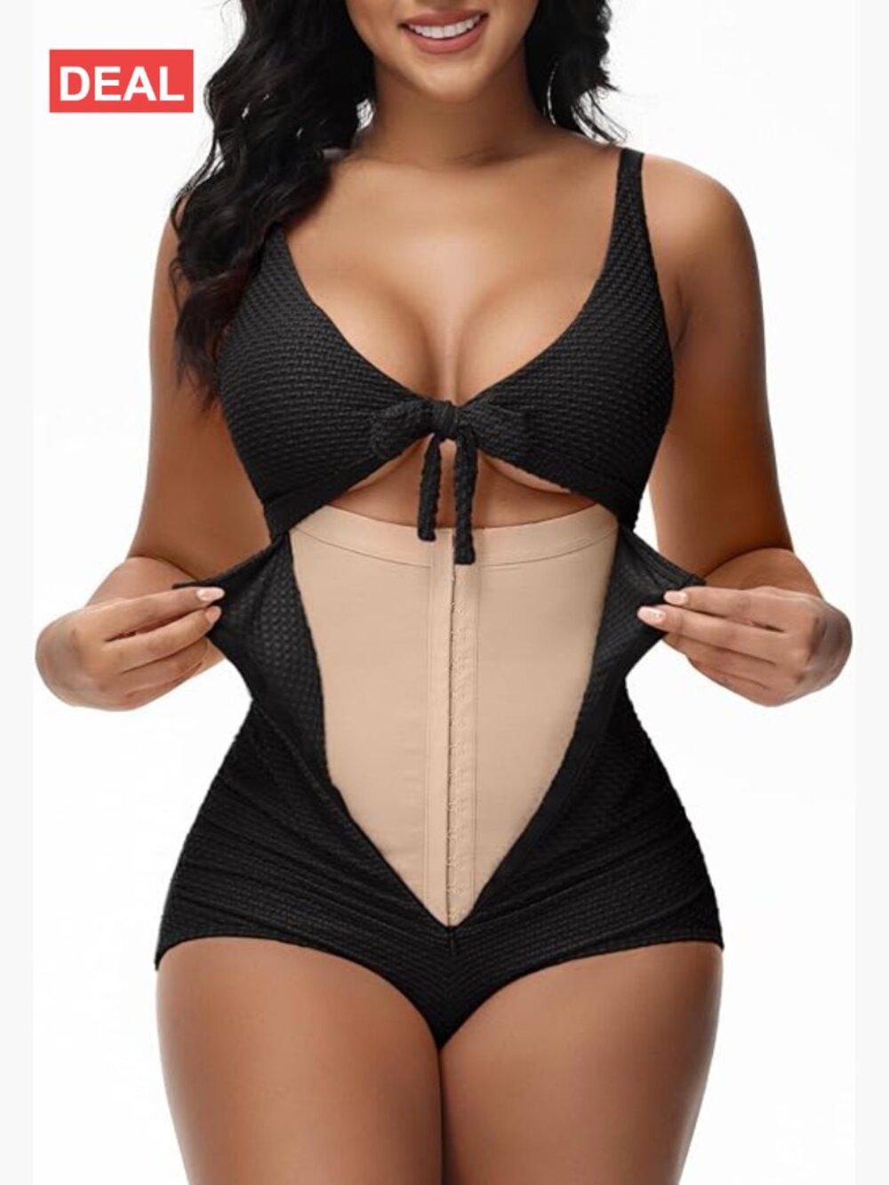 Tummy Control One Piece Swimsuit Cutout Tie Knot Push Up Swimwear